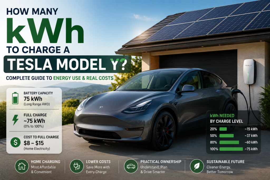 The image shows the data about a cost to charging a model tesla y