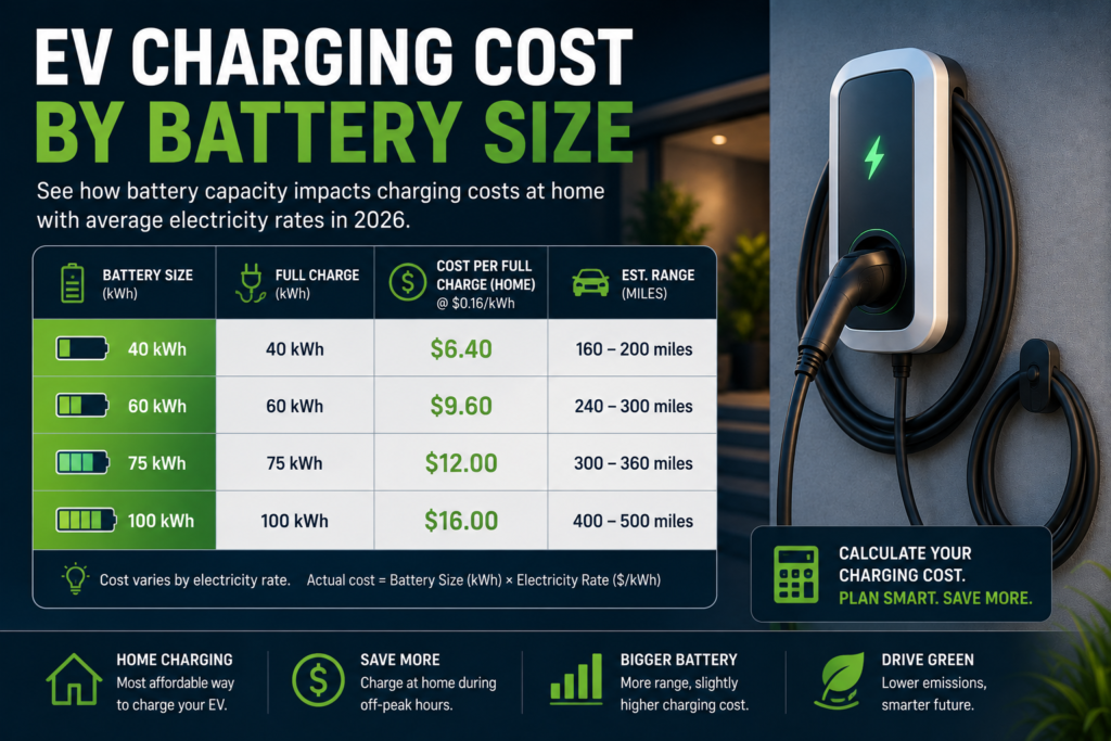 EV Charging Cost By Battery Size