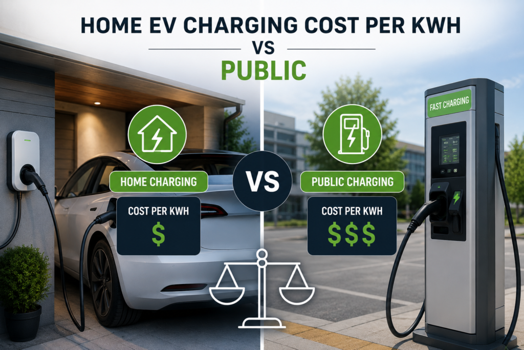 home ev charging cost per kwh vs public
